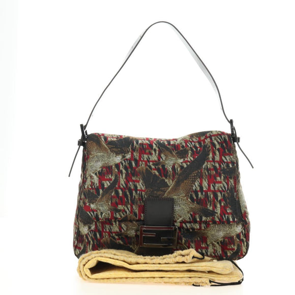 FENDI Zucca Canvas Mamma Baguette Shoulder Bag Red Silver Auth 185692V