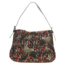 FENDI Zucca Canvas Mamma Baguette Shoulder Bag Red Silver Auth 185692V-2