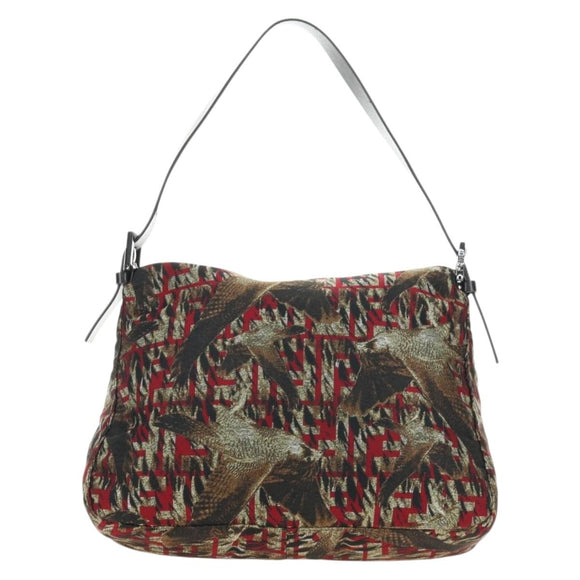 FENDI Zucca Canvas Mamma Baguette Shoulder Bag Red Silver Auth 185692V