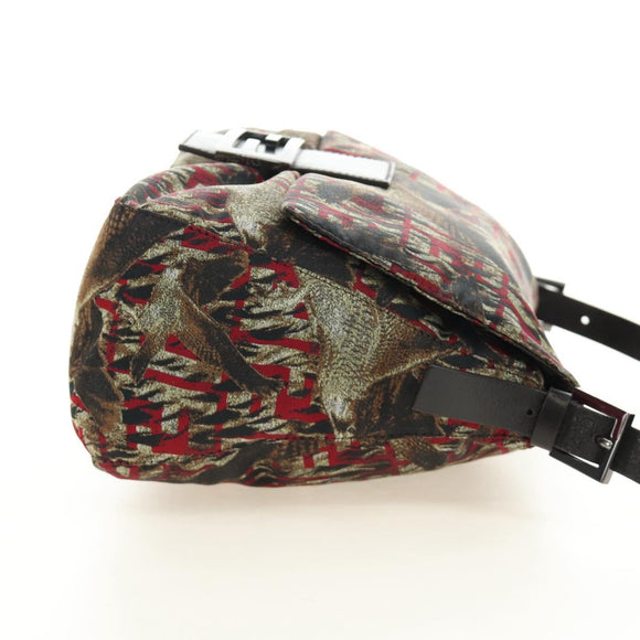 FENDI Zucca Canvas Mamma Baguette Shoulder Bag Red Silver Auth 185692V