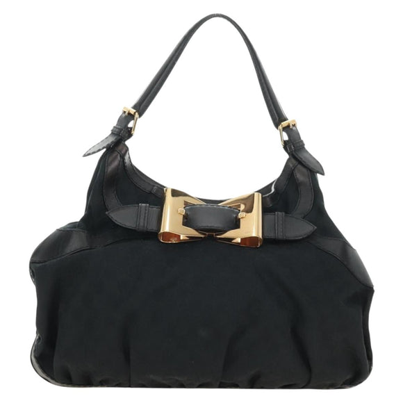GUCCI GG Canvas Shoulder Bag Black Gold 189884 Auth 185693V