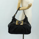 GUCCI GG Canvas Shoulder Bag Black Gold 189884 Auth 185693V-24