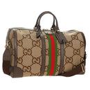 GUCCI Jumbo GG Web Sherry Line Boston Bag 2way Beige Gold 696039 Auth 185694SM-1