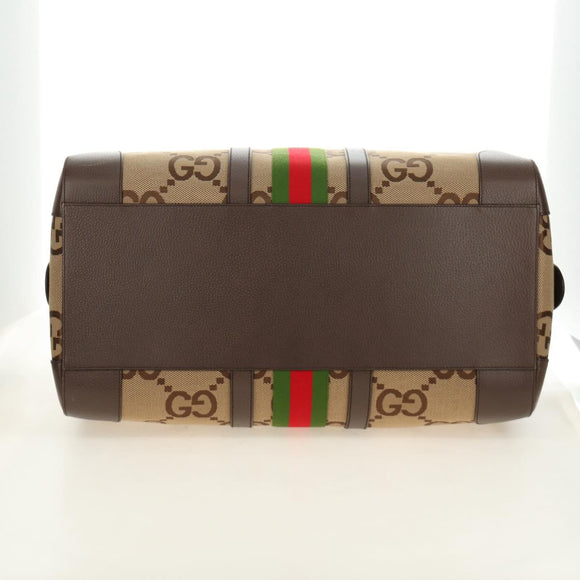 GUCCI Jumbo GG Web Sherry Line Boston Bag 2way Beige Gold 696039 Auth 185694SM