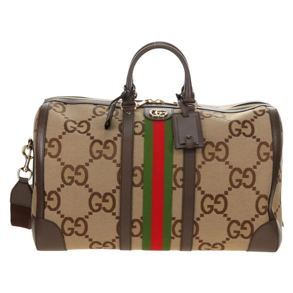 GUCCI Jumbo GG Web Sherry Line Boston Bag 2way Beige Gold 696039 Auth 185694SM