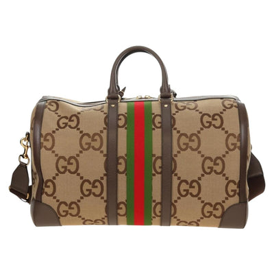 GUCCI Jumbo GG Web Sherry Line Boston Bag 2way Beige Gold 696039 Auth 185694SM - 0
