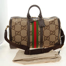 GUCCI Jumbo GG Web Sherry Line Boston Bag 2way Beige Gold 696039 Auth 185694SM-12