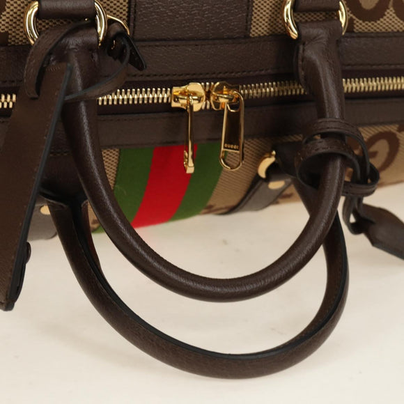 GUCCI Jumbo GG Web Sherry Line Boston Bag 2way Beige Gold 696039 Auth 185694SM