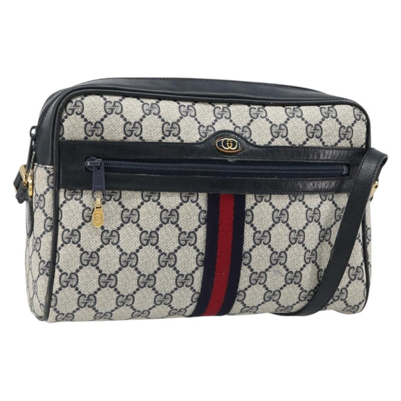 GUCCI GG Supreme Sherry Line Shoulder Bag PVC Navy Gold Auth 185719