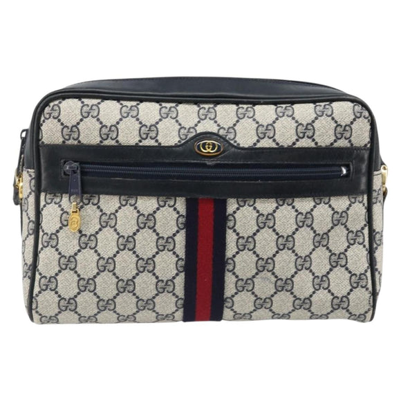 GUCCI GG Supreme Sherry Line Shoulder Bag PVC Navy Gold Auth 185719