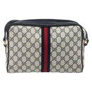 GUCCI GG Supreme Sherry Line Shoulder Bag PVC Navy Gold Auth 185719-2