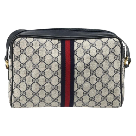 GUCCI GG Supreme Sherry Line Shoulder Bag PVC Navy Gold Auth 185719