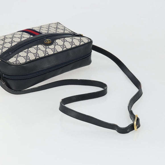 GUCCI GG Supreme Sherry Line Shoulder Bag PVC Navy Gold Auth 185719