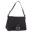 FENDI Zucchino Canvas Mamma Baguette Shoulder Bag Black Auth 185724SAV-1
