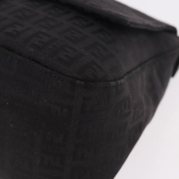 FENDI Zucchino Canvas Mamma Baguette Shoulder Bag Black Auth 185724SAV