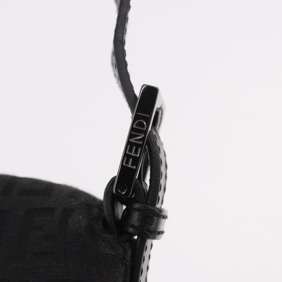 FENDI Zucchino Canvas Mamma Baguette Shoulder Bag Black Auth 185724SAV
