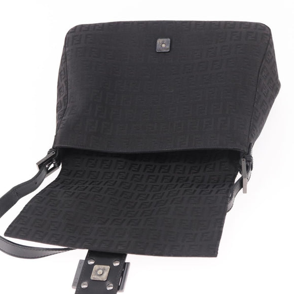 FENDI Zucchino Canvas Mamma Baguette Shoulder Bag Black Auth 185724SAV
