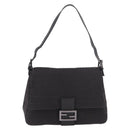 FENDI Zucchino Canvas Mamma Baguette Shoulder Bag Black Auth 185724SAV-2