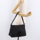 FENDI Zucchino Canvas Mamma Baguette Shoulder Bag Black Auth 185724SAV-25