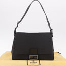 FENDI Zucchino Canvas Mamma Baguette Shoulder Bag Black Auth 185724SAV-26