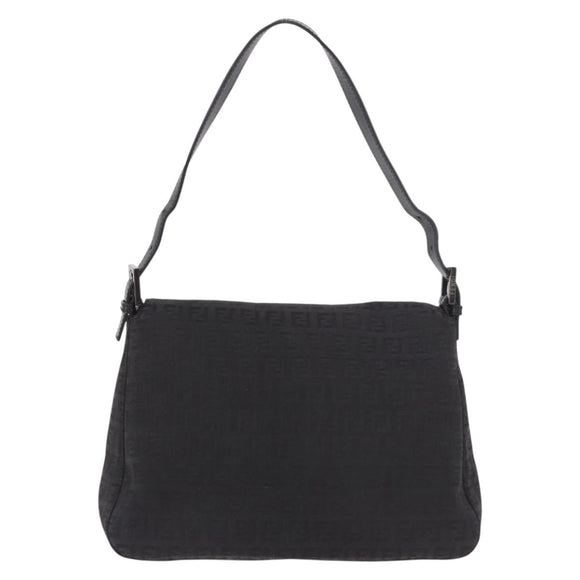 FENDI Zucchino Canvas Mamma Baguette Shoulder Bag Black Auth 185724SAV