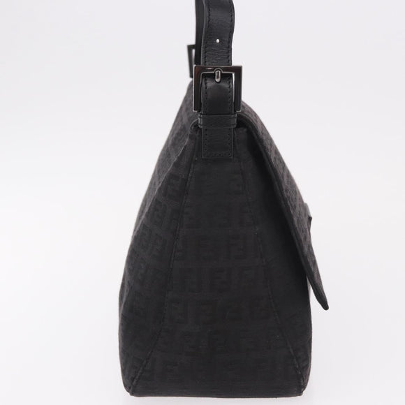 FENDI Zucchino Canvas Mamma Baguette Shoulder Bag Black Auth 185724SAV