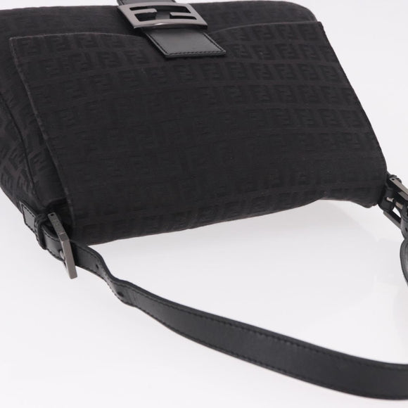 FENDI Zucchino Canvas Mamma Baguette Shoulder Bag Black Auth 185724SAV