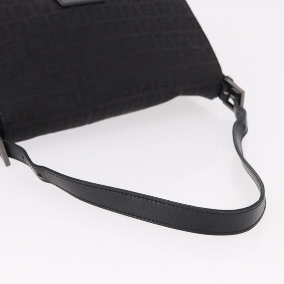 FENDI Zucchino Canvas Mamma Baguette Shoulder Bag Black Auth 185724SAV