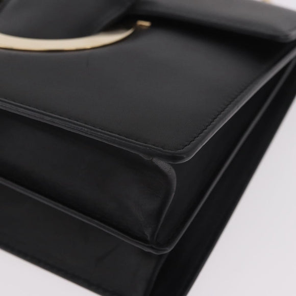 Salvatore Ferragamo Gancini Chain Shoulder Bag Leather Black Gold Auth 185725A