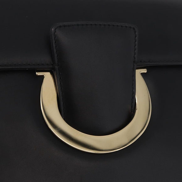 Salvatore Ferragamo Gancini Chain Shoulder Bag Leather Black Gold Auth 185725A