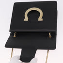 Salvatore Ferragamo Gancini Chain Shoulder Bag Leather Black Gold Auth 185725A-9