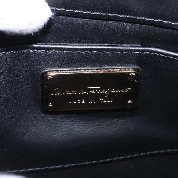 Salvatore Ferragamo Gancini Chain Shoulder Bag Leather Black Gold Auth 185725A