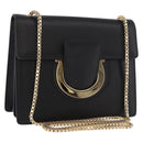 Salvatore Ferragamo Gancini Chain Shoulder Bag Leather Black Gold Auth 185725A-1