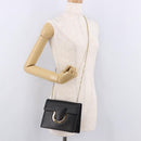 Salvatore Ferragamo Gancini Chain Shoulder Bag Leather Black Gold Auth 185725A-24