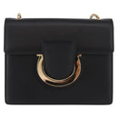 Salvatore Ferragamo Gancini Chain Shoulder Bag Leather Black Gold Auth 185725A-13