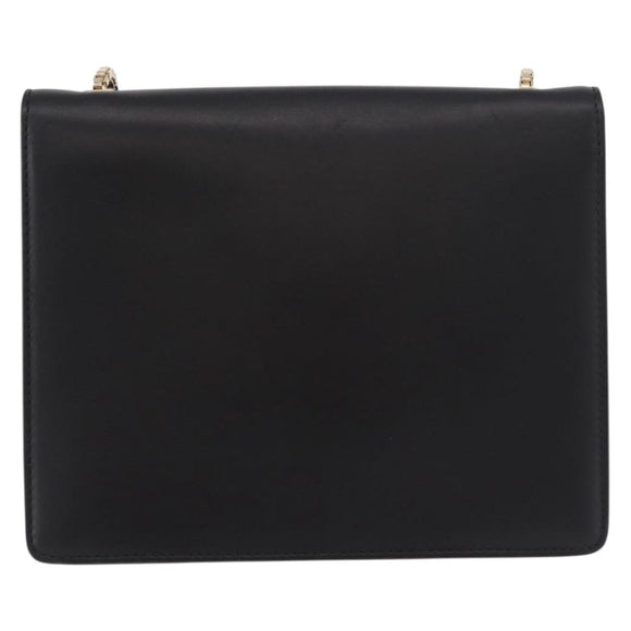 Salvatore Ferragamo Gancini Chain Shoulder Bag Leather Black Gold Auth 185725A