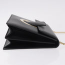 Salvatore Ferragamo Gancini Chain Shoulder Bag Leather Black Gold Auth 185725A-3