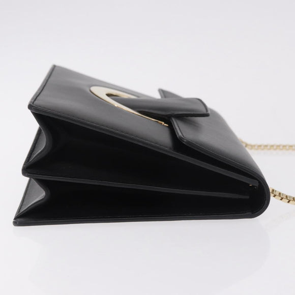 Salvatore Ferragamo Gancini Chain Shoulder Bag Leather Black Gold Auth 185725A