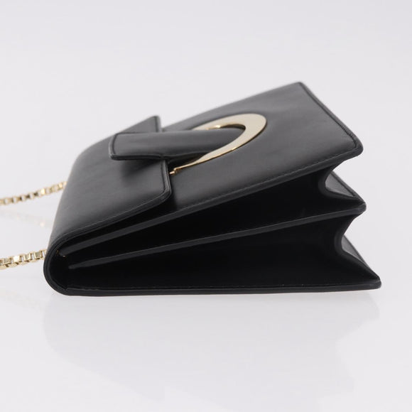 Salvatore Ferragamo Gancini Chain Shoulder Bag Leather Black Gold Auth 185725A