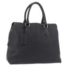 FENDI Celeria Tote Bag Leather Black Silver Auth 185726A-1