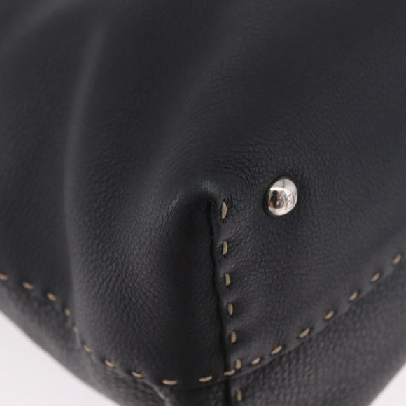 FENDI Celeria Tote Bag Leather Black Silver Auth 185726A