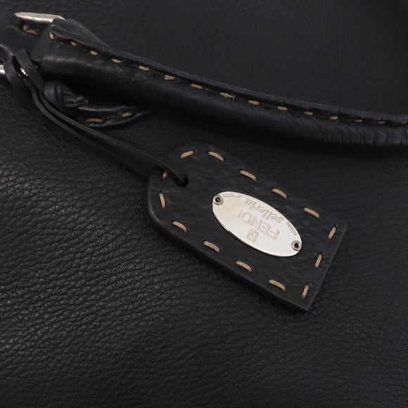 FENDI Celeria Tote Bag Leather Black Silver Auth 185726A