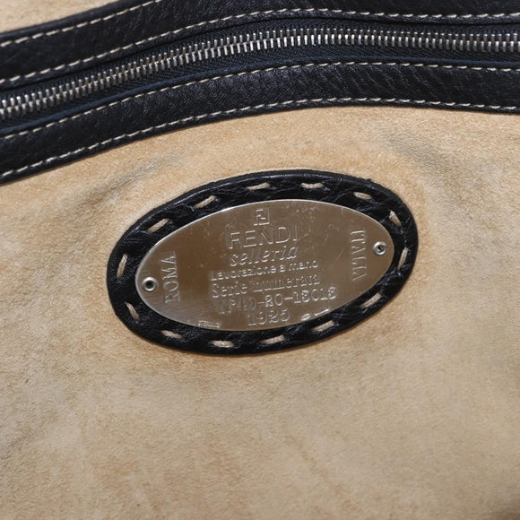 FENDI Celeria Tote Bag Leather Black Silver Auth 185726A