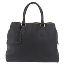 FENDI Celeria Tote Bag Leather Black Silver Auth 185726A-13