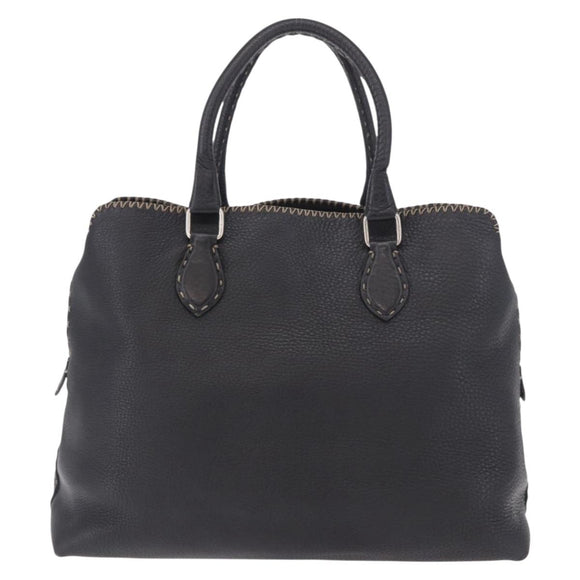 FENDI Celeria Tote Bag Leather Black Silver Auth 185726A