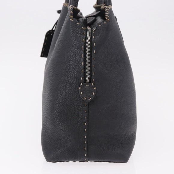 FENDI Celeria Tote Bag Leather Black Silver Auth 185726A