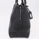 FENDI Celeria Tote Bag Leather Black Silver Auth 185726A-4