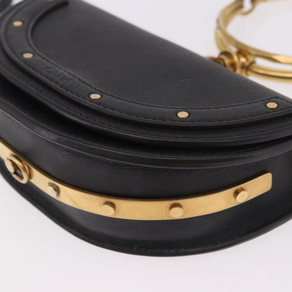 Chloe Nile Hand Bag Leather 2way Black Gold Auth 185727A
