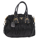 PRADA Hand Bag Nylon 2way Black Gold Auth 185729-1