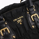 PRADA Hand Bag Nylon 2way Black Gold Auth 185729-21
